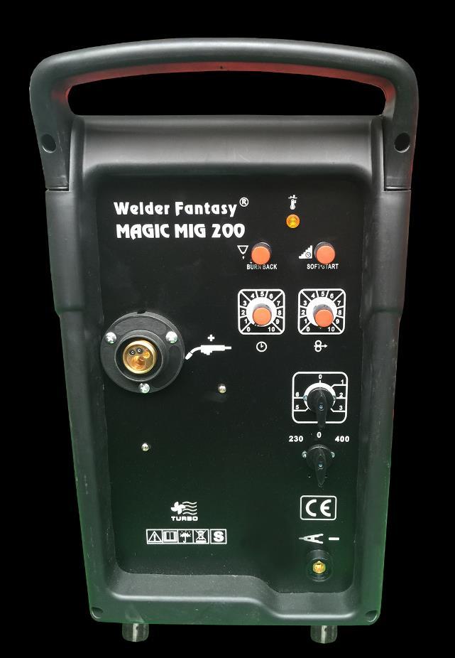 Pokrętło płynnej regulacji posuwu drutu Przewód zasilający z wtyczką 230 V Welder Fantasy MAGIC MIG 200, 250 Rys 2.