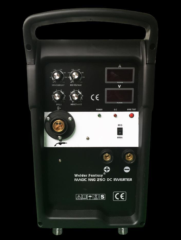 MAGIC MIG 250 INVERTER panel przedni Regulacja prądu spawania (A) w trybie MMA Regulacja prędkości