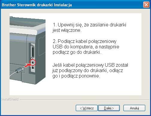 KROK 2 Instalowanie sterownika drukarki Windows 1 1 Użytkownicy korzystający z kabla interfejsu USB (tylko Windows 98/Me/2000/XP) Kiedy na ekranie pojawi się Kreator znajdowania nowego sprzętu,