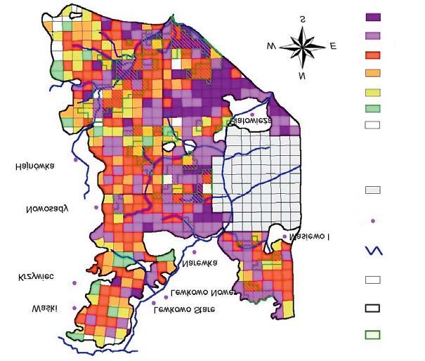 latach 2000-2002 volume of trees infested in years 2000-2002 3 m/ha brak lack 0,01-0,4 0,41-1,2 1,21-2,4 2,41-5,0 5,01-10 >10 Ryc. 4.