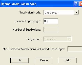 3. Ustalenie nowej gęstości siatki Wybrać: Meshing Mesh Density Complete Model, w pozycji Subdivision Mode wybrać Use Length i wprowadzić dane jak pokazano poniżej: 4.