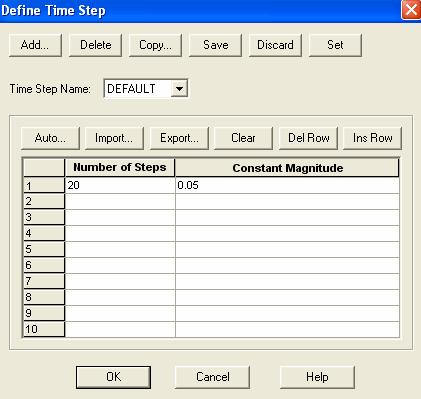 Określenie funkcji czasowych i ilości kroków Wybrać: Control Time Function i ustawić parametry jak poniżej: Wybrać: Control Time Step i