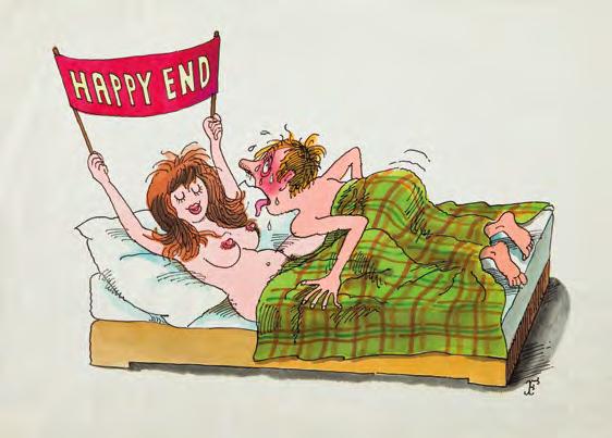 213 Jerzy Flisak (1930-2008) "Happy end", ilustracja satyryczna akwarela, tusz/papier, 28 x