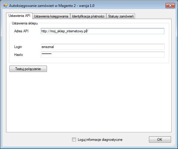 Naciśnij przycisk >>, aby aktywować plugin Autoksięgowanie zamówień w Magento 2 i wyświetlić okno konfiguracji tego dodatku. 6.