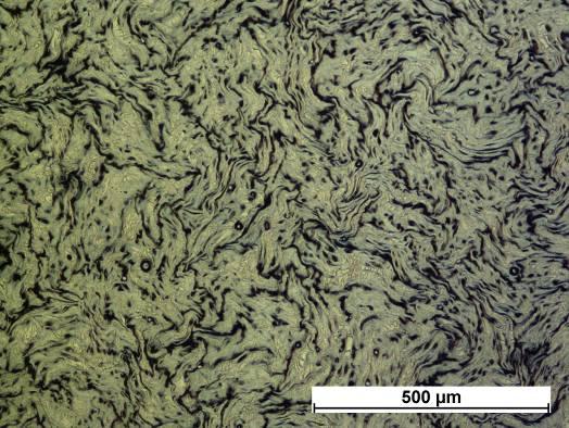 Struktura pręta wyciśniętego metodą KOBO: materiał AZ31; v = 0,33 mm/s; F = 108T; ν 0 = zmienna: (a-b) - krawędź i środkowy obszar na początku wyciskanego pręta, (c-d) - krawędź i środkowy obszar na