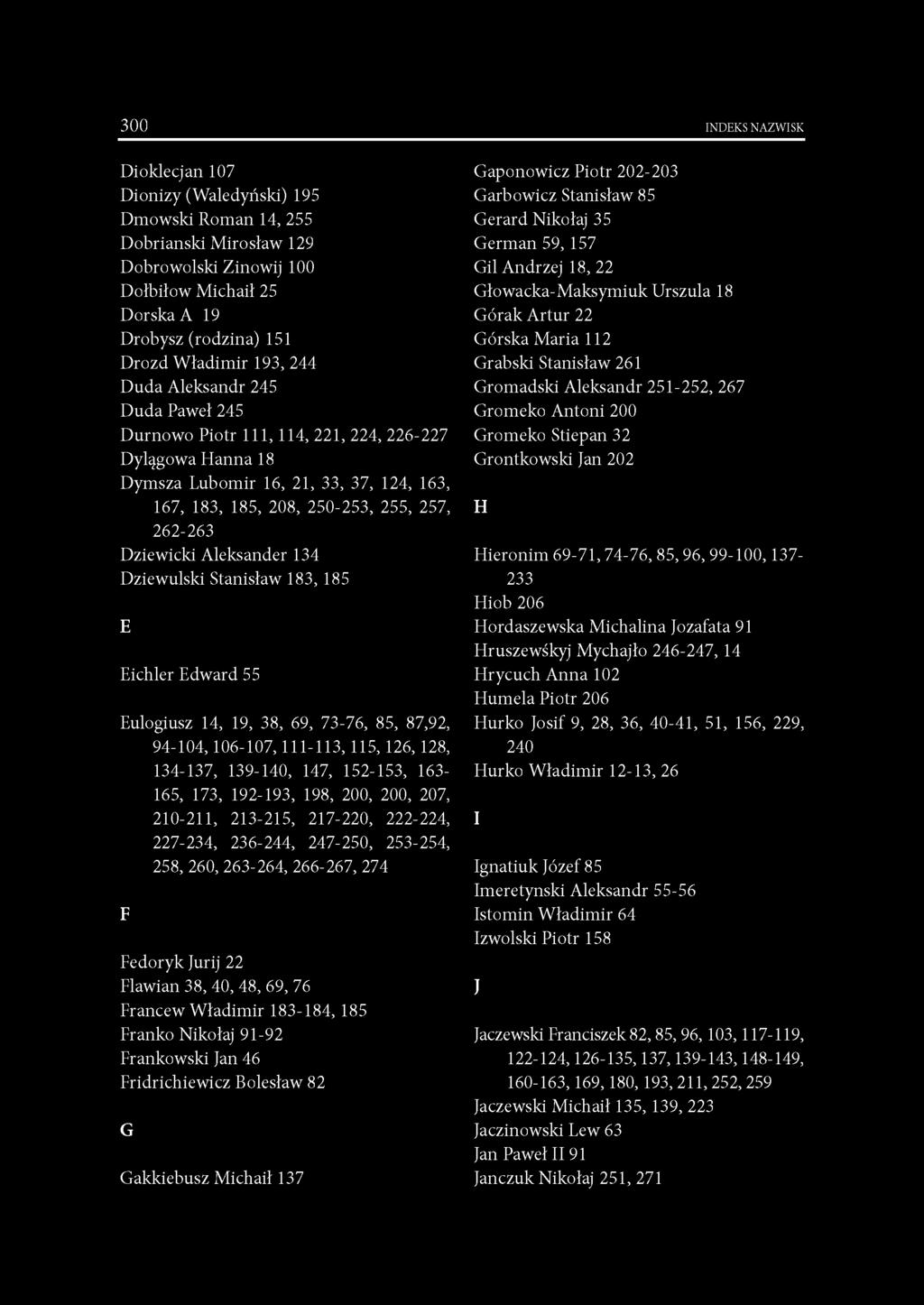 Dziewicki Aleksander 134 Dziewulski Stanisław 183, 185 E Eichler Edward 55 Eulogiusz 14, 19, 38, 69, 73-76, 85, 87,92, 94-104, 106-107, 111-113, 115, 126, 128, 134-137, 139-140, 147, 152-153, 163