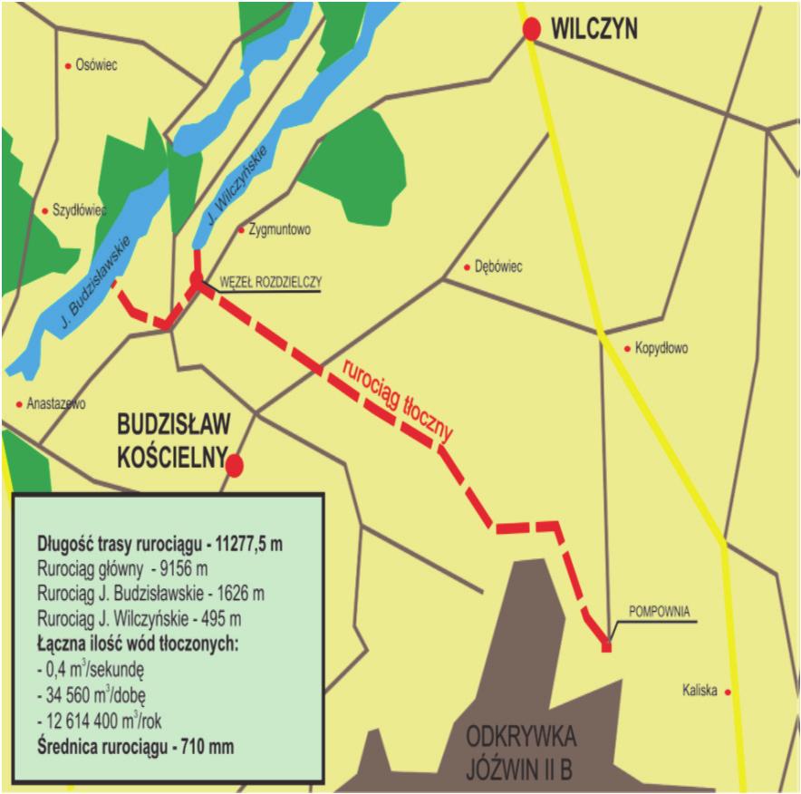 Naturalne uwarunkowania stanu wód jezior 663 Rys. 8. Droga, którą woda z odkrywki Jóżwin IIB popłynie do jezior PPK Fig. 8. The route which the water flows from the Jóźwin IIB quarry to the PKK lakes 4.