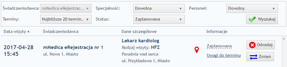 6. Moje konto 31 6.3.1. Odwołanie rezerwacji Aby odwołać termin rezerwacji, należy znaleźć termin w Moje rezerwacje oraz kliknąć przycisk Odwołaj.