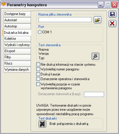 Rys. 2.5 Wybór sterownika dla drukarki fiskalnej w module: Administrator.