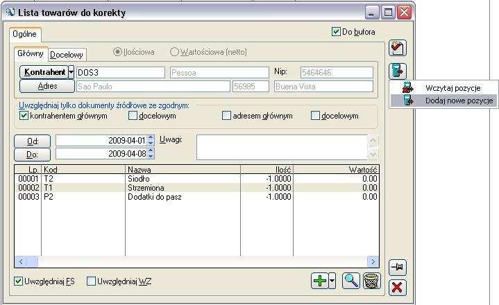 Rys. 2.167 Automatyczne korekty. W dolnej części okna znajduje się panel, w którym wyświetlona jest lista towarów, które mają być korygowane na dokumentach.
