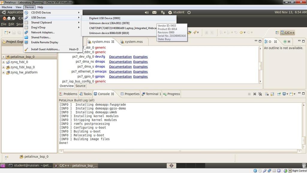 3. Następnie w aplikacji SDK uruchomionej na wirtualnym systemie proszę wybrać z menu Xilinx Tools -> Program FPGA. 4.