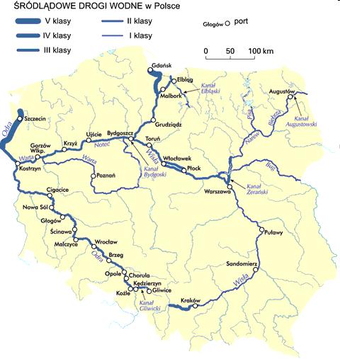 Wisłę żeglowną można podzielić na następujące odcinki: Wisła górna od ujścia Przemszy do ujścia Sanu, Wisła środkowa od ujścia Sanu do ujścia Świdra, Wisła Warszawska od ujścia Świdra do ujścia