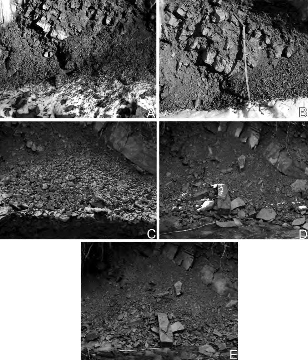 K. Augustowski Ryc. 3. Zmiana struktury materiału osypiskowego poligonu A w kolejnych okresach multigelacji. Fig. 3. Change in the structure of waste material on the test site A in successive periods with multigelation.