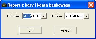 SOSPA System Obsługi SPA_ j Rys. 50. Ustalanie zakresu raportu z kasy i konta. Następnie klikamy OK., co spowoduje wyświetlenie okna z danymi liczbowymi dla podanego okresu (Rys.