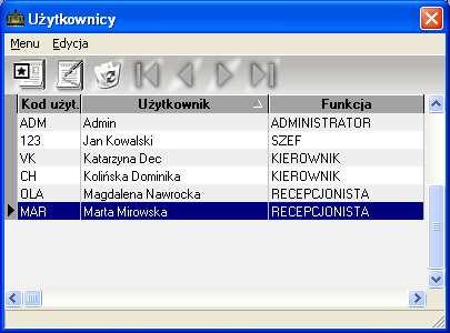 SOSPA System Obsługi SPA Rys. 70. Tabela użytkowników. 10.5.1. Dodawanie nowego użytkownika. Wywołanie tej funkcji powoduje wyświetlenie okna (Rys.