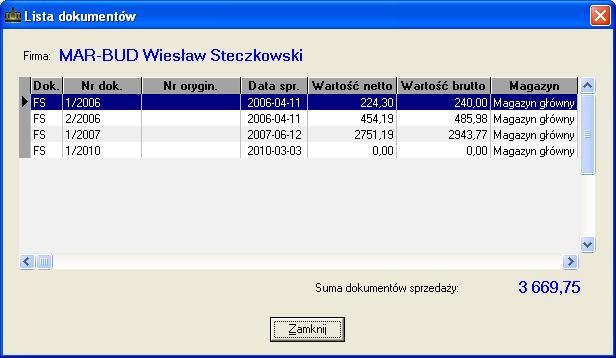 SOSPA System Obsługi SPA_ j 5.1.5. Informacja o dokumentach powiązanych z firmą. Użycie tej funkcji powoduje wyświetlenie okna (Rys.