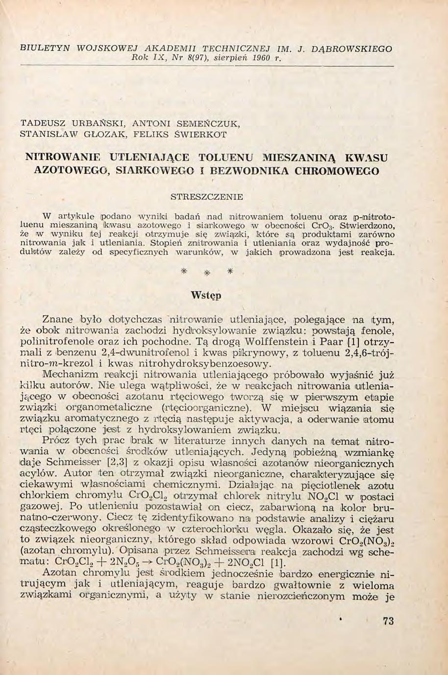 BIULETY WOJSKOWEJ AKADEMII TECICZEJ IM. J. DĄBROWSKIEGO Rok IX, r 8(97), sierpień 1960 r.