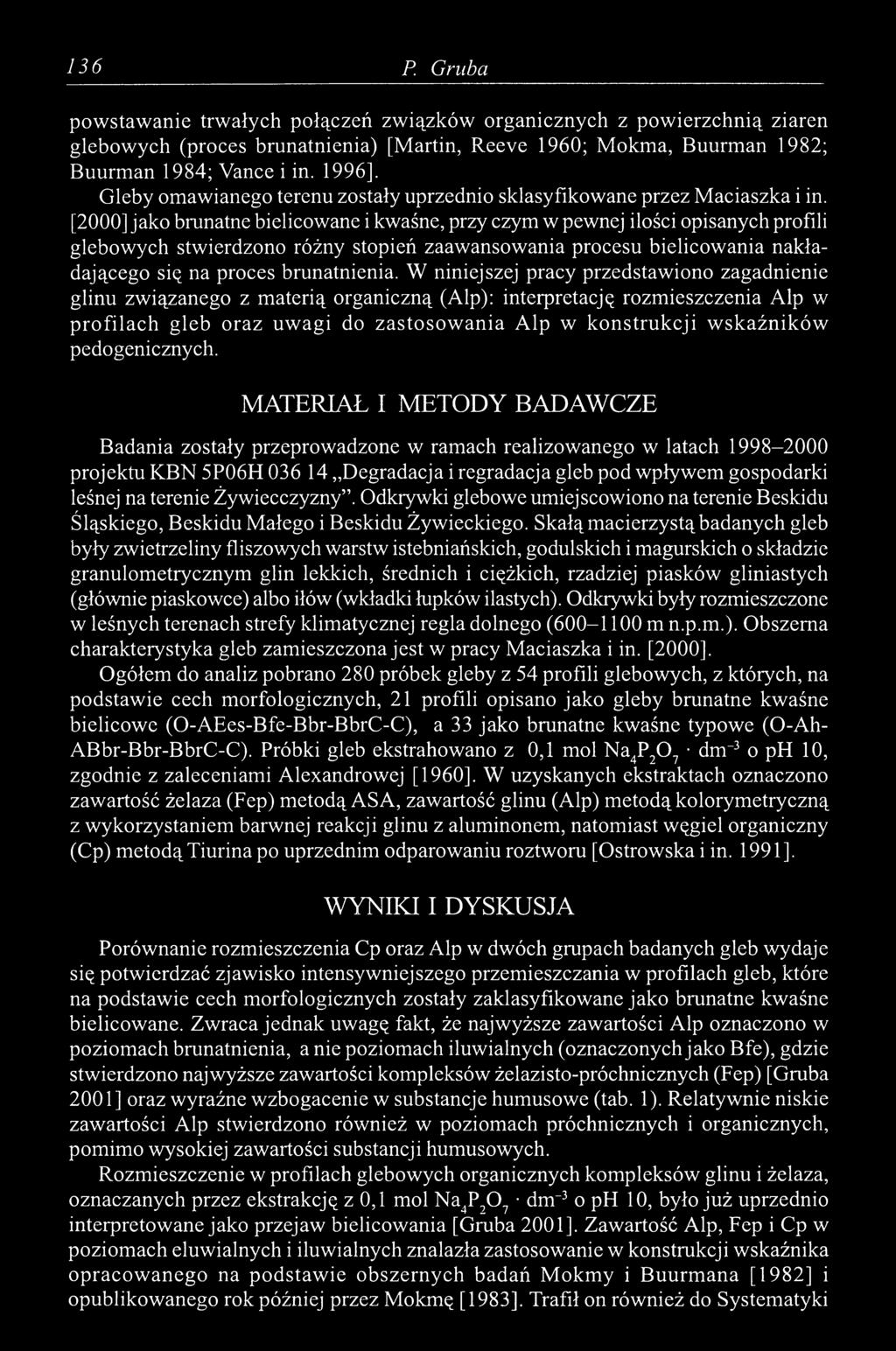 [2000] jako brunatne bielicowane i kwaśne, przy czym w pewnej ilości opisanych profili glebowych stwierdzono różny stopień zaawansowania procesu bielicowania nakładającego się na proces brunatnienia.