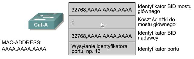 11 WYBÓR PRZEŁĄCZNIKA GŁÓWNEGO SIECI przełącznik główny wybierany jest w oparciu o priorytet (patrz BID) nadany przez administratora przełącznikiem głównym zostaje ten przełącznik, który ma najniższy