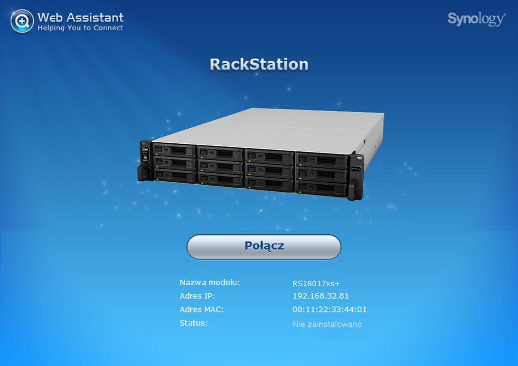 Po zakończeniu instalowania sprzętu zainstaluj na serwerze RackStation oprogramowanie DiskStation Manager (DSM) system operacyjny firmy Synology działający w przeglądarce.