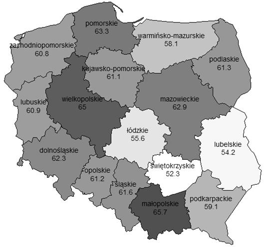 Analiza obszarów wykluczenia cyfrowego w województwie lubelskim 99 mieszkańców), ale już tylko 51,7% gospodarstw położonych na terenach wiejskich. Gospodarstwa o wysokim dochodzie na osobę (tj.
