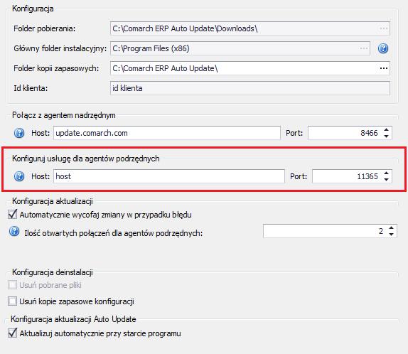 Rys. 25 Konfiguracja W polu host należy określić nazwę hosta będącego agentem nadrzędnym, zaś w