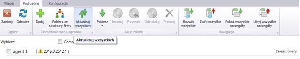 3.2.2.2 Zdalna aktualizacja agentów podrzędnych Przycisk [Aktualizuj wszystkich] znajdujący się w sekcji Zarządzanie siecią agentów pozwala na zdalną aktualizację wersji programu Comarch ERP Auto