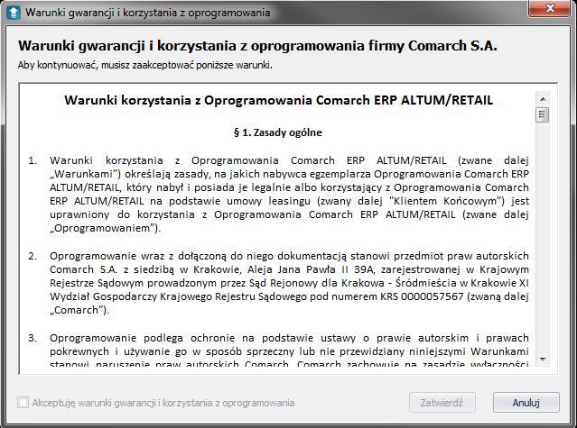 Po wybraniu opcji Tak pojawi się okno z Umową Licencyjną. Po przeczytaniu i akceptacji warunków umowy, nastąpi instalacja systemu. Rys. 42 Umowa licencyjna 5.1.