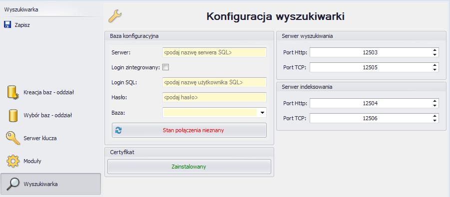 Rys. 55 Konfiguracja wyszukiwarki W przypadku pominięcia tego kroku, opcja wyszukiwarki w nie zostanie skonfigurowana. Istnieje jednak możliwość jej późniejszej konfiguracji.