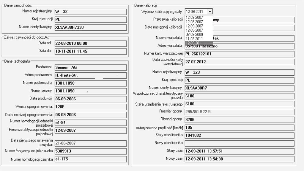 Rys. 2. Przykład automatycznie generowanego raportu dla ITD na podstawie danych z tachografu cyfrowego Ostatnia kolumna Droga sumaryczna na rys.