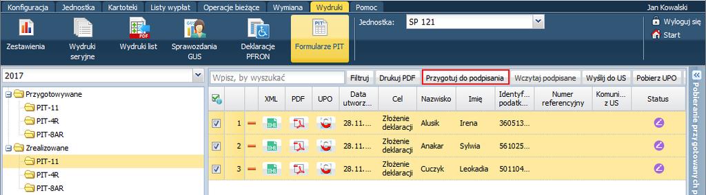 Płace VULCAN. Jak utworzyć deklaracje PIT, podpisać je certyfikatem i wysłać do systemu e-deklaracje?4/12 Poczekaj, aż plik zostanie przygotowany.