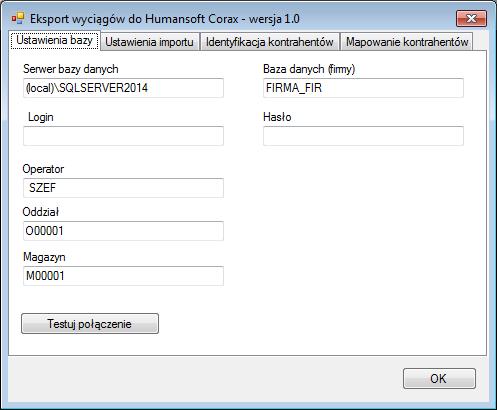 Konfiguracja połączenia z bazą danych programu Humansoft Corax 1.