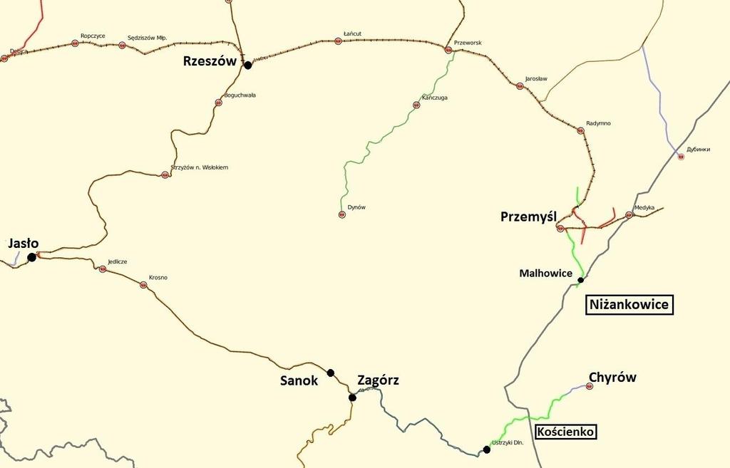 Wariantowe możliwości dojazdu w Bieszczady - ocena stanu torów pomiędzy Przemyślem przez Ukrainę do Zagórza Kierunek Nowy Sącz (Tarnów) L-91 C A L-71 B Dynów Kierunek Łupków (Medzilaborce) L-91 1