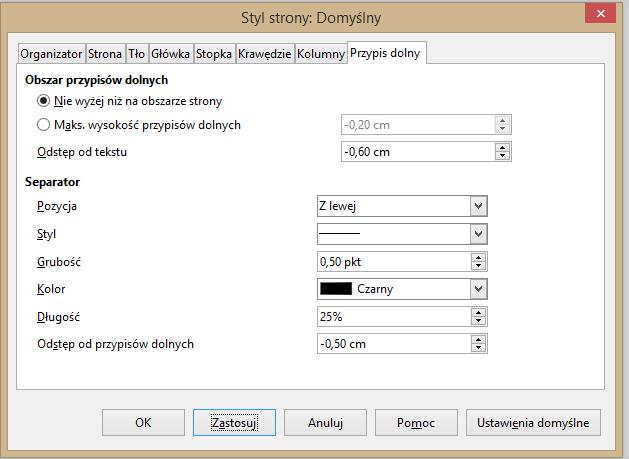 Format strony OpenOffice Writer <6> Zdefiniowanie parametrów