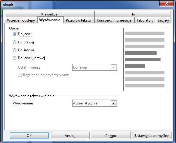 Akapit OpenOffice Writer <2> Wyrównanie akapitu