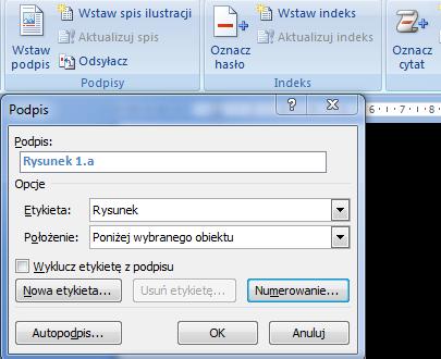 Spisy rysunków, tabel i wzorów Dodanie podpisów grafiki, tabel i innych