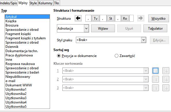 nawiasów ustawić na [] OpenOffice umożliwia