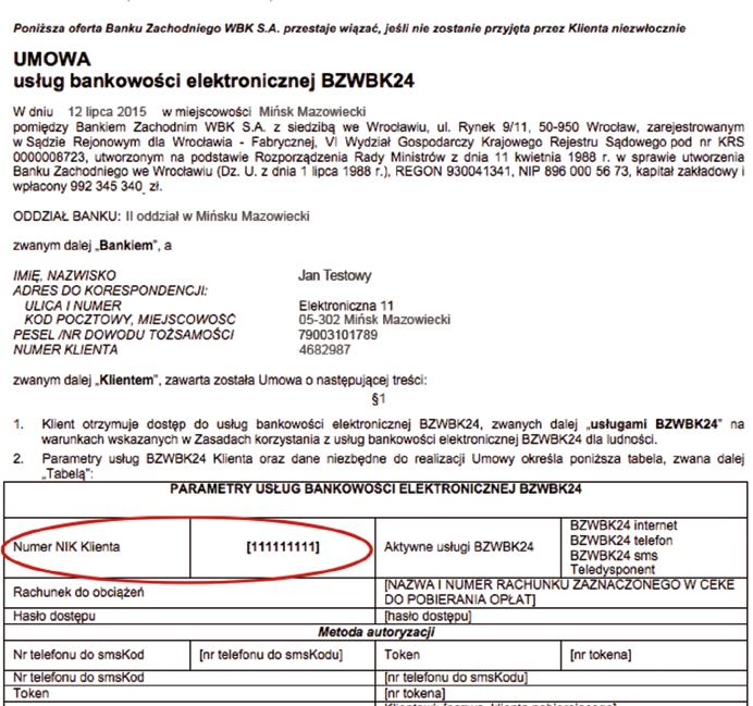 NIK to unikalny Numer Identyfikacyjny Klienta razem z PIN-em umożliwia zalogowanie się do usług bankowości elektronicznej BZWBK24.