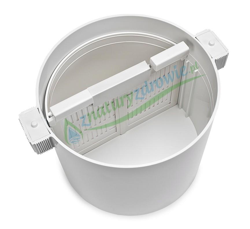 Budowa jonizatora wody AQUATOR mini Naczynie główne 1,5 litra z wstawionym naczyniem wyjmowanym 0,4 litra.