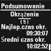 Liczba okrążeń rejestrowanych automatycznie oraz najlepszy i średni czas trwania takiego okrążenia. Naciśnij START, aby wyświetlić więcej informacji.