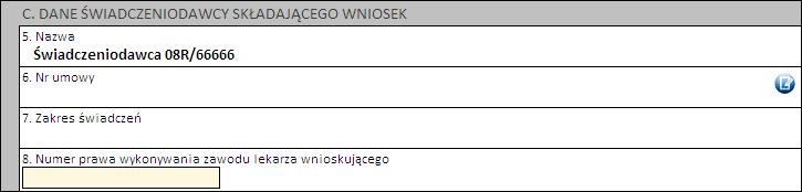 Obsługa okien 115 Część D Należy wprowadzić dane pacjenta: Jeżeli zostanie podany PESEL pacjenta, wówczas system automatycznie uzupełni dane dotyczące płci oraz daty urodzenia pacjenta.