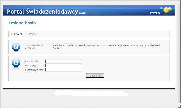 Administracj a 5.1 215 Zmiana hasła Zmiana hasła powoduje wyświetlenie strony umieszczonej poniżej i umożliwia zmianę hasła użytkownika.