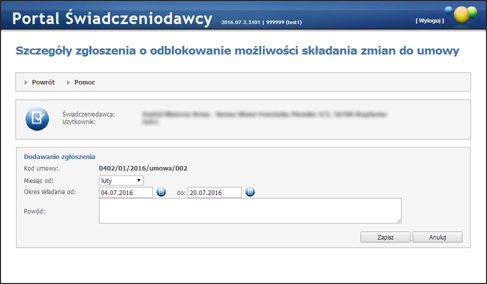 40 Portal Świadczeniodawcy Po wprowadzeniu zgłoszenia należy je zapisać klikając przycisk.