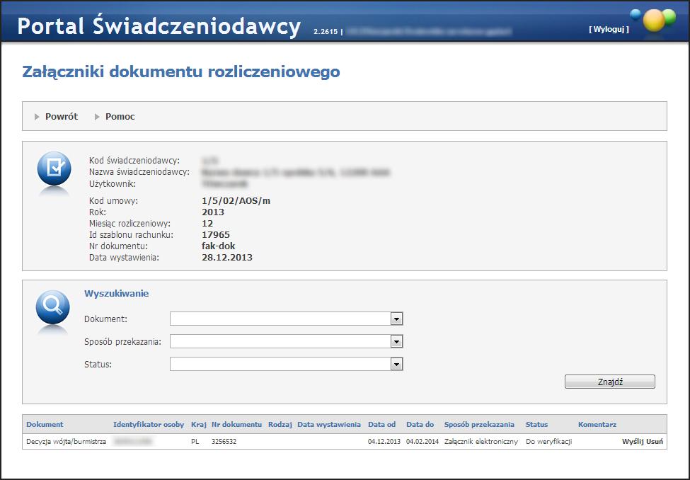 Obsługa okien 71 W dolnej części okna znajdują się informacje o zaimportowanych dokumentach. Z prawej strony każdego wiersza dostępne są przyciski Wyślij i Usuń.