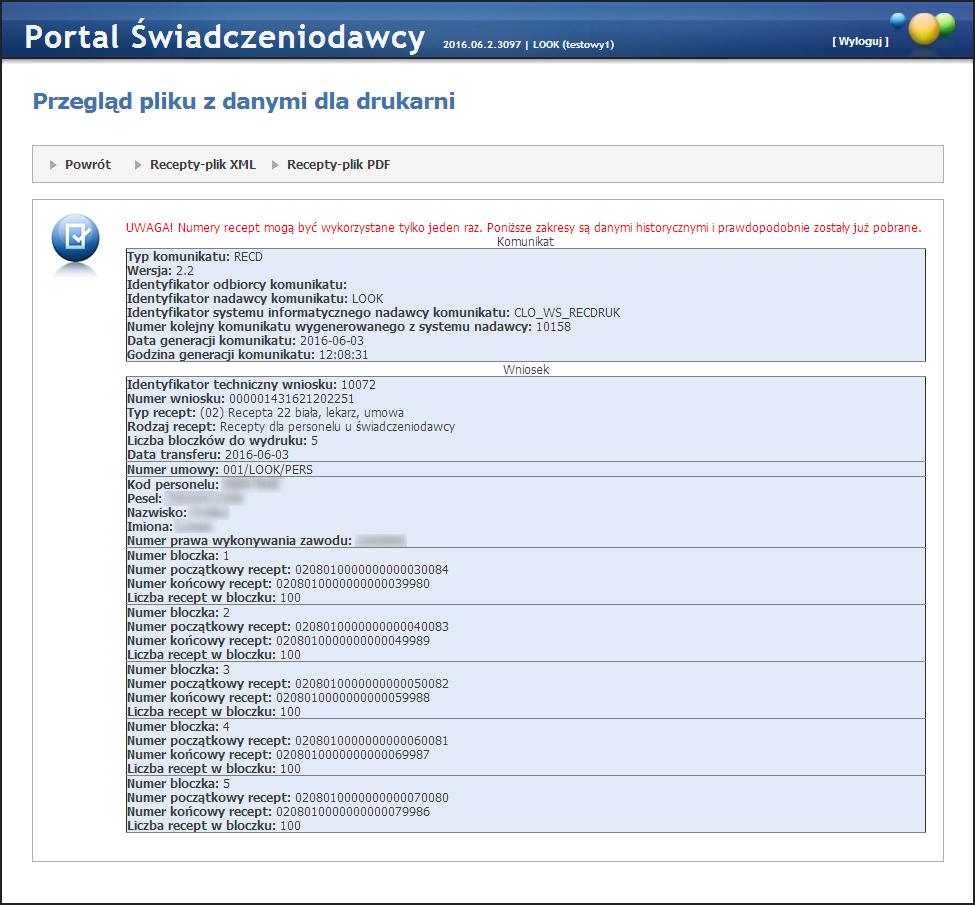 90 Portal Świadczeniodawcy liczby recept znajdujących się w pliku pdf.