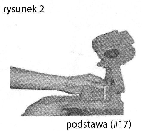 Podczas mocowaniu ostrzałki do stołu warsztatowego upewnij się koło blokujące (#18) jest dostępne, tak jak pokazano na rysunku 1 2.