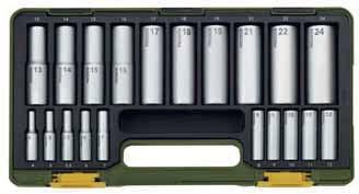 nr 23 292 Zestaw mechaniki precyzyjnej z grzechotka typu baton 1/4", 50-części Nasadki 4 13mm, nasadki głębokie 6 10mm, nasadki z końcówkami wkrętaków płaskich, PZ, TX i imbus, nasadki E4 do E10,
