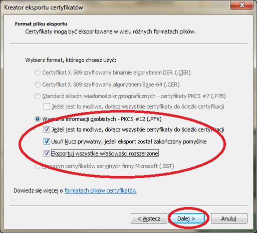 (.PFX) oraz wszystkie trzy opcje