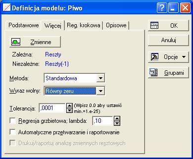 100 90 80 70 60 50 40 Piwo Model TŁ 30 1995 1996 1997 1998 1999 2000 2001 2002 2003 2004 2005 2006 2007 Trudno uwierzyć, że dobroć dopasowania można jeszcze poprawić.