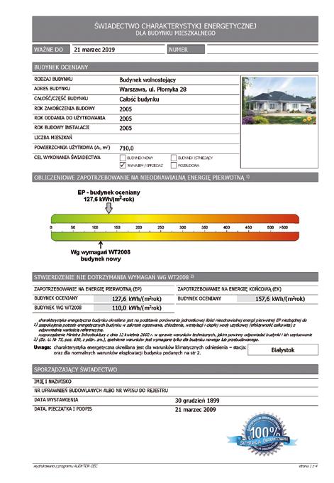 Wydruk Świadectwa Energetycznego z programu KAN OZC (wersja PRO) 6 System KAN-therm projektowanie instalacji 6.